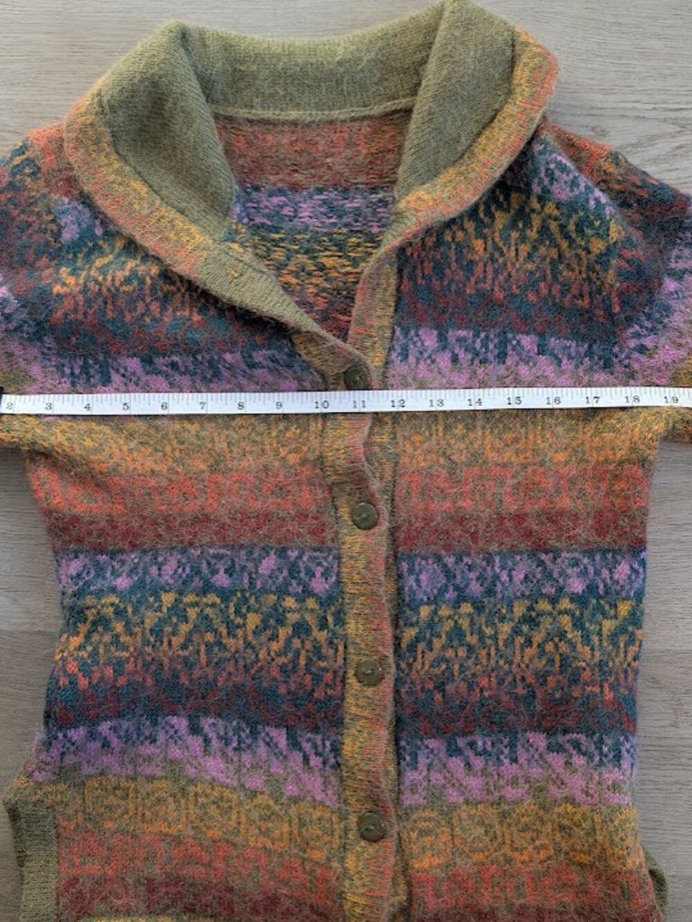Vintage Fair Isle Cardigan Sweater Multicolor Knit Shawl Collar Boho Cottagecore - Picture 8 of 9
